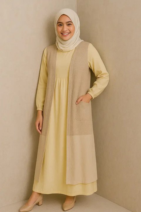 5 Inspirasi Model Gamis Rompi Panjang Terbaru 2025, Sangat Berkelas untuk Pakai di Acara Formal maupun Kasual