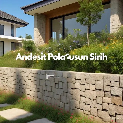 Model Dinding Depan Rumah Batu Alam Andesit dengan Pola Susun Sirih(Sumber gambar: Meta AI)
