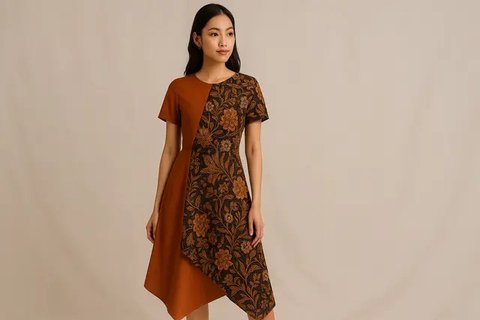 dress batik kombinasi warna hitam dan coklat khas batik (Meta AI)