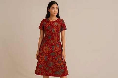 dress batik kombinasi warna hitam dan coklat khas batik (Meta AI)
