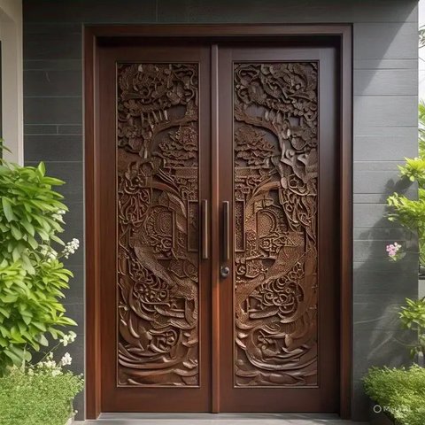 Pintu Minimalis Dua Daun dengan Warna Netral. Sumber: Meta.Ai