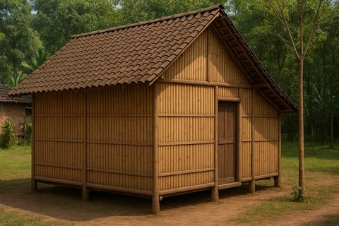Rumah Anyaman Bambu Khas Jawa(created by AI)