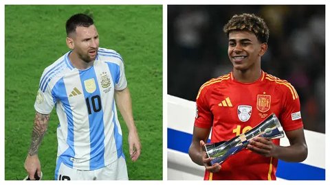 Pemain muda Barcelona, Lamine Yamal, berusaha melewati dua pemain Inter Milan, Carlos Augusto dan Henrikh Mkhitaryan dalam leg pertama semifinal Liga Champions di Estadio Olimpic Lluis Compan