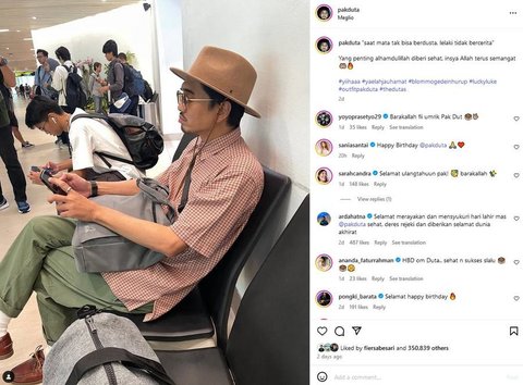 Duta mengungkapkan penuaan matanya ini lewat Instagram pribadinya, tepat di hari ultahnya yang ke-45. "'Saat mata tak bisa berdusta, lelaki tidak bercerita'Yang penting alhamdulillah diberi sehat, insya Allah terus semangat," tulis Duta di akun @pakduta pada Rabu, (30/4) lalu.