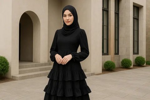 Inspirasi Dress Hitam Berlayer (created by AI)