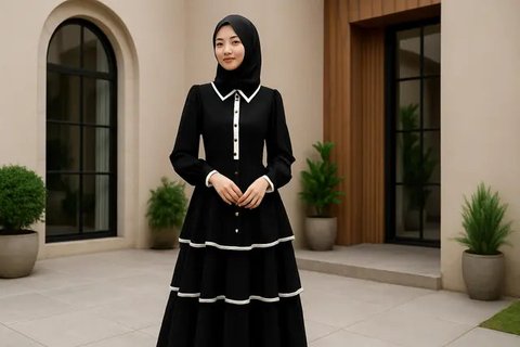 Inspirasi Dress Hitam Berlayer (created by AI)
