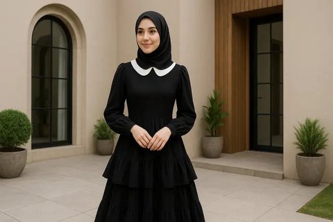 Inspirasi Dress Hitam Berlayer (created by AI)