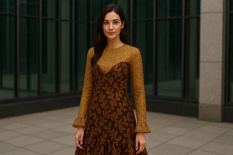 Model Dress Batik Kombinasi Brokat Lengan Panjang (AI)