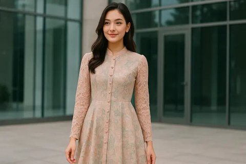 Model Dress Batik Kombinasi Brokat Lengan Panjang (AI)