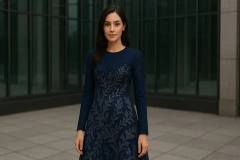 Model Dress Batik Kombinasi Brokat Lengan Panjang (AI)