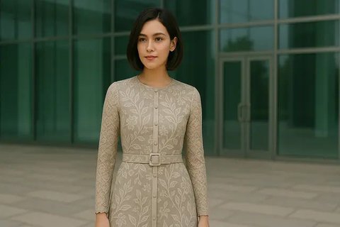 Model Dress Batik Kombinasi Brokat Lengan Panjang (AI)