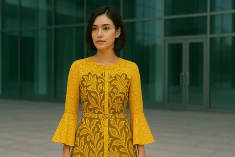 Model Dress Batik Kombinasi Brokat Lengan Panjang (AI)
