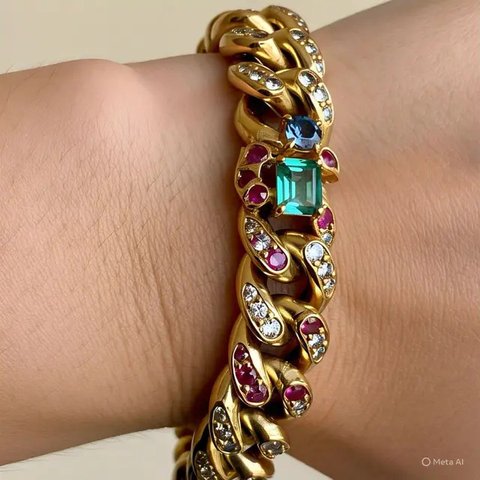 Model Gelang Emas Rantai dengan Batu Permata