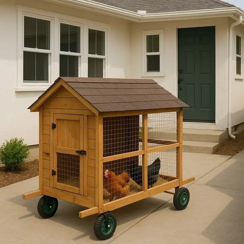 Model Rumah di Desa dengan Kandang Ayam di Belakang/AI