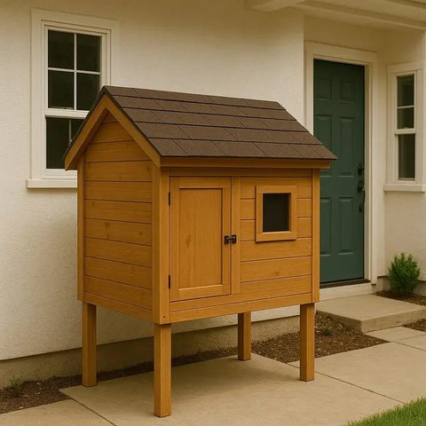 Model Rumah di Desa dengan Kandang Ayam di Belakang/AI