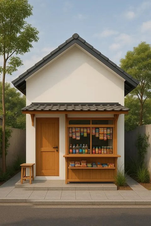Model Rumah Sederhana di Desa Lengkap dengan Ruko untuk Jualan (AI)