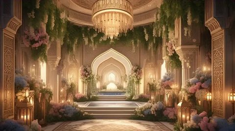 Inspirasi dekorasi pernikahan bernuansa islami 2025 (created by Meta AI)