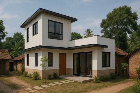 Ide Rumah Minimalis Letter L di Kampung (created by AI)