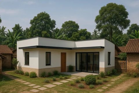 Ide Rumah Minimalis Letter L di Kampung (created by AI)