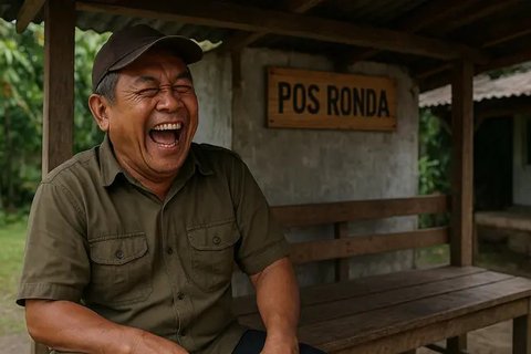 Bapak-bapak tertawa di pos ronda (Foto: ChatGPT)