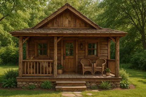 7 Inspirasi Rumah Kayu Kecil tapi Cantik, Cocok untuk Hunian Asri dan Hemat Ruang (sumber:AI)