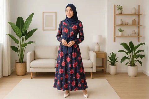 7 Model Gamis Motif Bunga yang Memikat Hati, Tampilan Gaya Feminin Tapi Stylish (sumber: AI)