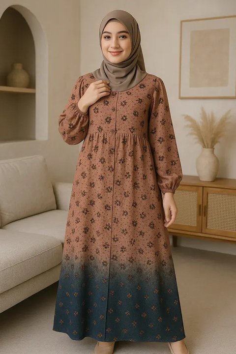 7 Model Gamis Motif Bunga yang Memikat Hati, Tampilan Gaya Feminin Tapi Stylish (sumber: AI)
