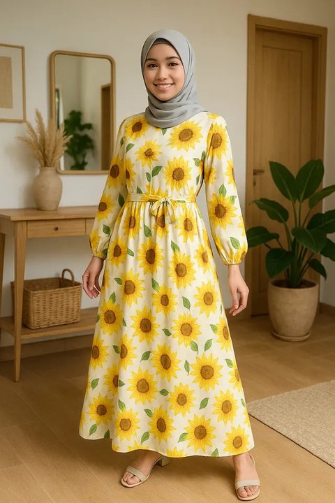 7 Model Gamis Motif Bunga yang Memikat Hati, Tampilan Gaya Feminin Tapi Stylish (sumber: AI)
