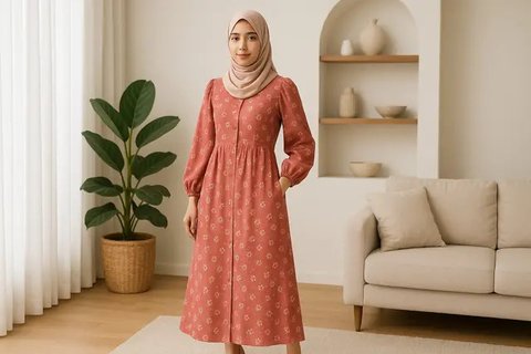 7 Model Gamis Motif Bunga yang Memikat Hati, Tampilan Gaya Feminin Tapi Stylish (sumber: AI)