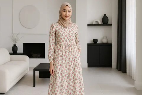 7 Model Gamis Motif Bunga yang Memikat Hati, Tampilan Gaya Feminin Tapi Stylish (sumber: AI)