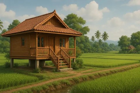 7 Gambar Rumah Sederhana Tepi Sawah yang Cantik