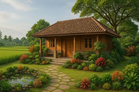 7 Gambar Rumah Sederhana Tepi Sawah yang Cantik
