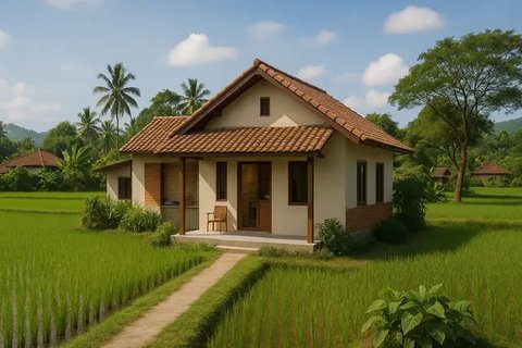 7 Gambar Rumah Sederhana Tepi Sawah yang Cantik
