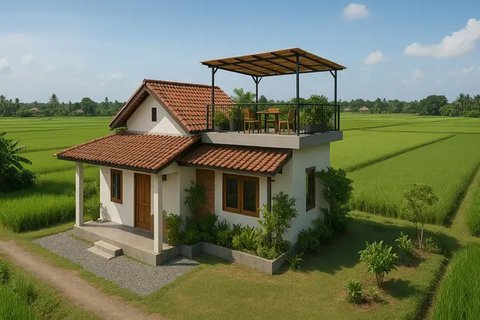 7 Gambar Rumah Sederhana Tepi Sawah yang Cantik