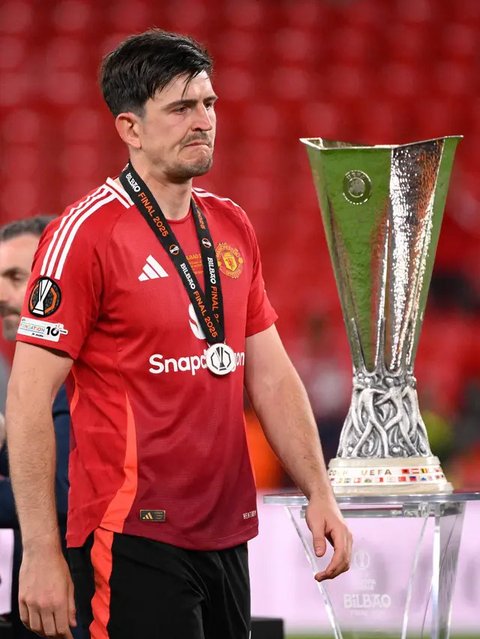 Ekspresi para pemain Manchester United di akhir laga final Liga Europa melawan Tottenham di San Mames, Bilbao, Spanyol, Rabu, 21 Mei 2025. (AP Photo/Bernat Armangue)
