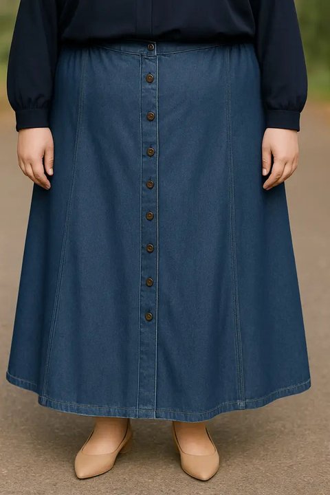 Rok Jeans untuk Orang Gemuk Berhijab (Foto: ChatGPT)