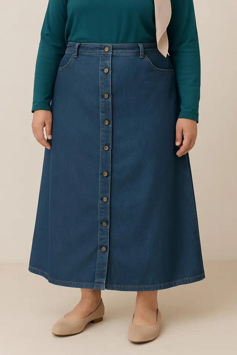Rok Jeans untuk Orang Gemuk Berhijab (Foto: ChatGPT)