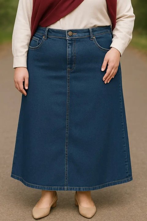 Rok Jeans untuk Orang Gemuk Berhijab (Foto: ChatGPT)
