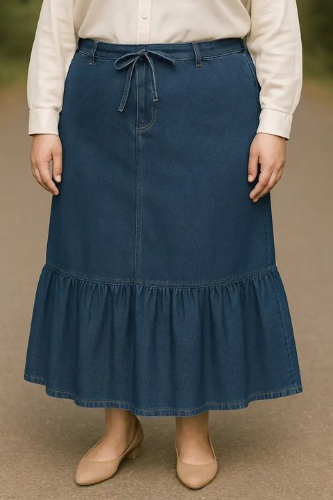Rok Jeans untuk Orang Gemuk Berhijab (Foto: ChatGPT)
