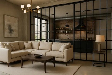 Desain Sekat Ruang Tamu dan Dapur (created by AI)