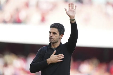 Selebrasi Declan Rice dalam laga Premier League antara Arsenal vs Newcastle, Minggu (18/5/2025). (AP Photo/Kirsty Wigglesworth)