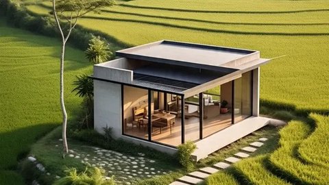 ilustrasi rumah dekat sawah by pinterest.com