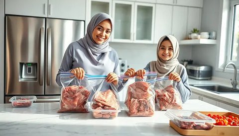 Daging kurban di kulkas. Ilustrasi QwenAI