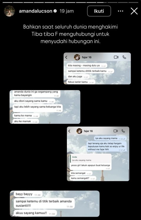 Di saat Amanda mendapat hujatan pedas, Fajar menghubunginya untuk minta putus dengan alasan dunia kejam, fokus karier dan sayang keluarga. Amanda setuju dan menghargai permintaan Fajar untuk putus.