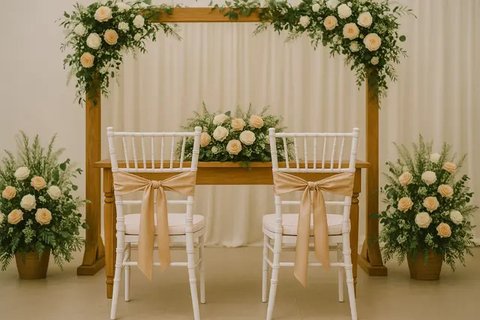 Model Dekorasi Kursi Pengantin untuk Percantik Acara (created by AI)