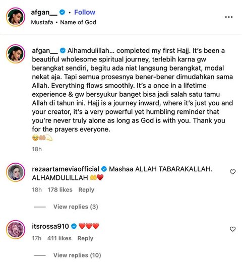 Afgan diam-diam naik haji tahun ini. Setelah tuntaskan ibadah haji, ia berbagi kesaksian tentang perjalanan batin dengan Sang Khalik selama di Tanah Suci. (Foto: Dok. Instagram @afgan__)