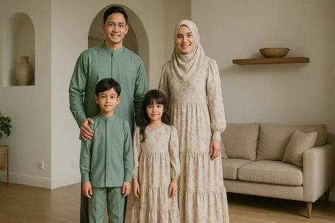 7 Ide Gamis Seragam Sekeluarga dengan 2 Anak, Kompak dan Elegan untuk Momen Spesial (sumber: AI)