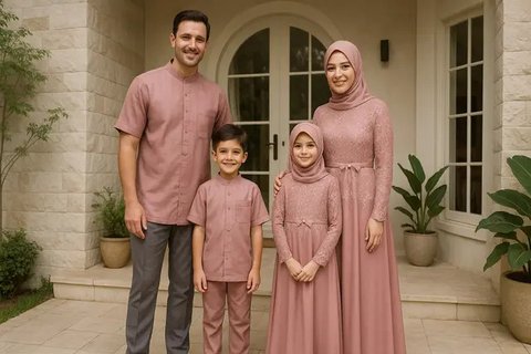 7 Ide Gamis Seragam Sekeluarga dengan 2 Anak, Kompak dan Elegan untuk Momen Spesial (sumber: AI)