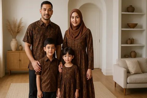 7 Ide Gamis Seragam Sekeluarga dengan 2 Anak, Kompak dan Elegan untuk Momen Spesial (sumber: AI)