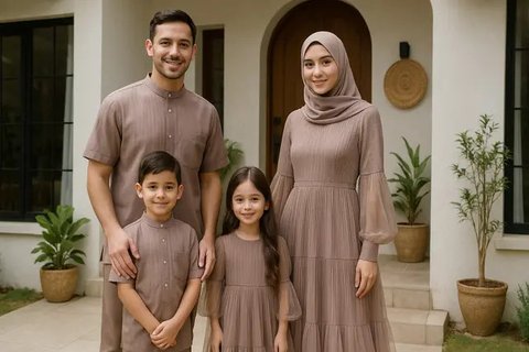 7 Ide Gamis Seragam Sekeluarga dengan 2 Anak, Kompak dan Elegan untuk Momen Spesial (sumber: AI)